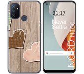 Tumundosmartphone Funda Gel Tpu para Oneplus Nord N100 diseño Corazones Madera Dibujos