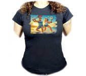 MERCHANDMANIA CAMISETA NEGRA MUJER juego padel raquetas amigos deporte playa oferta tshirt