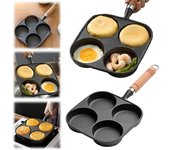 4-Hole Egg Frying Pan Wooden Handle Non Stick Frying Pot Egg Pancake Steak Cooking Pan Suitable for Gas Stove Induction Cooker