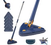 Trapeador triangular Upattend, trapeador Upattend, trapeador de limpieza ajustable y giratorio de 360°, húmedo y seco, con mango largo extensible para limpiar pisos, techos, esquinas, vidrios (azul)