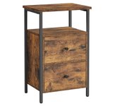 VASAGLE Mesita de Noche, Mesa Auxiliar, Extremo del Sofá con 2 Cajones, para Dormitorio, Sala de Estar, Estilo Industrial, Marrón Rústico y Negro