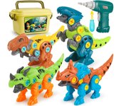 Juguetes de dinosaurio para niños con caja de almacenamiento taladro eléctrico, construcción de bricolaje conjunto educativo STEM regalos para niños niñas
