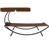 vidaXL Tumbona de jardín con toldo y cojín 200x90x112 cm Blanco crema, Marrón, Gris Sillas de Exterior Ideal para jardín, playa, piscina, terraza Tumbona Piscina Tumbonas Playa Tumbonas Jardín Exterior