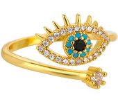 Turkish Blue Cubic Zircon Evil Eye Ring for Women Gold Color Lucky Eye Ring Wedding Couple Cocktail Rings Fashion Jewelry Gift