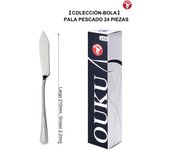 Mr.Spoon Serie Bola,Pala de pescado y Tenedor pescado,12, 24, 48 o 120 piezas,Acero inoxidable 18/0,Económico y funcional,Pala pescado largo 210mm,Tenedor pescado 195mm,Mango monobloque,Apto para lavavajillas,Empaque ecológico,Para casa,hotel,restaurante