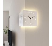 Reloj de pared de esquina de doble cara, reloj de pared de esquina de arte decorativo moderno, reloj de pared digital cuadrado silencioso, reloj de pared luminoso con sensor para decoración de sala de estar, blanco
