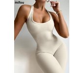 Kliou Striped Sporty Workout Halter Rompers Women Casual Active Wear Backless Sleeveless Playsuit Athleisure Biker Playsuits
