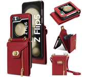 Zipper Wallet Crossbody  Phone Case for Samsung Galaxy Z Flip 6 5 4 3 Flip6 Flip5 Flip4 Flip3 5G with Card Holder Leather Cover