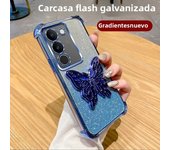 Luxury Glitter Butterfly Holder Phone Case for Vivo V40 Lite V29 V27 V25 23 Pro TPU Plating Shockproof Protector Back Soft Cover