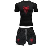 Men's Workout Compression Set Y2K Spider Printed Gym Tshirts Breathable Running Shorts Quick Dry Sports Rash Guard Sportwear Set