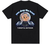 You drop the treat I drop the beat Funny Cat DJ Print Crew Neck T-shirt Casual Loose Short Sleeve Fashion Women's Clothing