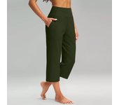 Women Elastic High Waist 3/4 Pant Casual Active  Fit Wide Capris Leg Pants Trousers With Pockets Pants for Women Women’s Pants