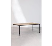 ORION91 Mesa de Comedor Rectangular con Ruedas en Madera y Acero Negro Estilo Industrial (200x100 cm) Cocina Salón Oficina Teletrabajo - SpazioLuzio