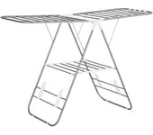 Tendedero Plegable, tendederos plegables, tendedero de pie con Barras telescópicas, Acero Inoxidable, plástico, Plata, Blanco, 60,5 x 148 x 98 cm