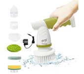 Cepillo de limpieza eléctrico inalámbrico, cepillo de limpieza de baño con 7 cabezales de cepillo intercambiables (verde)