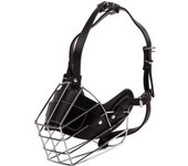 Bozal para perro, cesta de metal para la cara del perro, correa de cuero ajustable transpirable para la boca del perro, adecuada para perros grandes y medianos