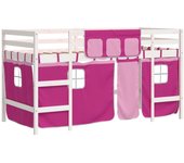 vidaXL Cama alta para niños con cortinas madera pino rosa 90x190 cm