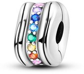 New In Silver Colored Zircon Series Clasp Charms Silicone Spacer Beads Safety Chain Fit Original Pandora Bracelet Jewelry Women