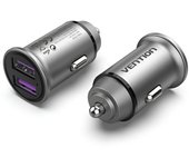 Vention cargador de coche 30w 2xusb (a) qc3.0 5a - diseño mini - aluminio gris
