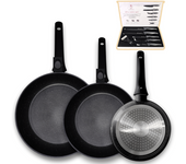 Set de 3 Sartenes en Aluminio Forjado negro con Mango Desmontable – Antiadherente y Apto para Inducción