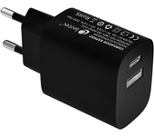 LEOTEC CARGADOR 20W CARGA RAPIDA 1 USB TIPO-C PD 1 USB-A NEGRO