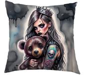 Cartoon Gothic Girl and Bear Doll Cushion Covers Goth Girl Pillowcase Sofa Bedroom Office Pillowcases Home Party Car Bedding