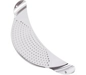 Colador de acero inoxidable con asas en forma de media luna para ollas y sartenes Diseño práctico Fácil de usar Ahorra espacio Mango cómodo Color plateado