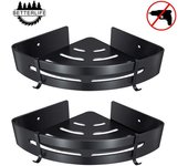 Estante de ducha de esquina sin orificios, cesta de almacenamiento para baño, estante de ducha de aluminio montado en la pared, caja de almacenamiento de dos piezas, color negro