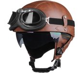 Brown Motorcycle Helmet Retro Vintage Cascos Para Moto Men Casco Moto PU  Scooter Cafe Racer Moto Helmet For Summer