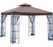 Outsunny Cenador de Jardín 3x3 m Pabellón para Exterior con Doble Techo de Ventilación 4 Mosquiteras Extraíbles y Marco de Acero Protección Solar para Fiestas Eventos Café