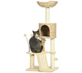 PawHut Árbol Rascador para Gatos de 116 cm Torre para Gatos Interior con Postes para Rascar Cama Cueva de Espadañas Rampa y Bolas 45x40x116 cm Beige
