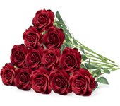 12 Flores Artificiales de Rosas Rojas de Seda con Tallo Largo, Flores Artificiales Ramo de Rosas Falsas para Bodas Despedidas de Soltera hogar jardín centros de Mesa decoración