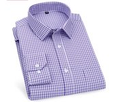 Men's Long Sleeved Shirt Business Casual Classic Plaid Striped Checked Blue Purple Male Social Dress Shirts for Man Button Shirt