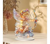 Figura de ángel Cupido, querubín de San Valentín con arco y flecha/estatua de corazón gratis, estatua acrílica 2D decorativa para escritorio, hogar o San Valentín (Multicolor-1