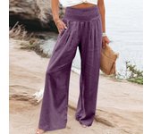 Summer Cotton Linen Wide Leg Pants Women Loose Palazzo Pant Pocket Elastic Waist Button Casual Pants Pant for Women Women’s Pant