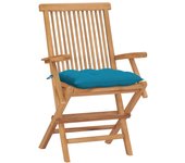 Sillas de Jardín 4 UDS Madera Teca con los codos Azul Claro