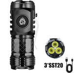 High Quality 3*SST20 LED Flashlight 18350 Super Bright Torch Rechargeable USB Light Waterproof with CAP CLIP for Hiking Camping