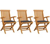 vidaXL Sillas de jardín 3 uds madera maciza de teca con cojines
