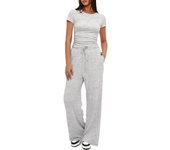Summer Solid Loose Casual Tracksuit Women's Two Pieces Set O Neck Short Sleeves T-shirts and Wide Leg Pants Sets Sportswear Set