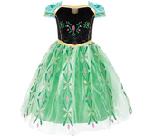 2024 Toddler Green Anna Princess Gown Frozen Cosplay Birthday Party Kid Snow Queen Anna Floral Dress Girl Carnival Purim Apparel