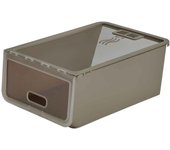 Tradineur - Caja de zapatos - Fabricado en plástico - Ideal para la organización y guardado de calzados - 14 x 23,7 x 34,5 cm - Color Marrón Topo