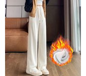 2024 Autumn Winter Women Vintage Concise Sweatpants Lady Casual Designer Elastic Wide Leg Straight Leg Plush Thermal Trousers