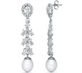 Inmaculada Romero Pendientes Largos Oro Blanco 18k Mujer 47mm Circonitas Perlas