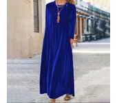 Spring New Golden Velvet European and American Slim Style Round Neck Long Dress