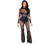 Summer Women Fashion Lace Hollow Out Bodysuit Pants Sets Slim Onesies Flare Pants Versatile Women's Chic Long Leggings