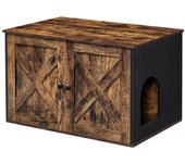 Mueble arenero para gatos de diseño rústico con 2 puertas, vivienda estilizada para mascotas en marrón y negro