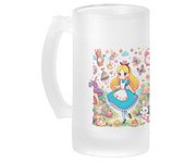 MERCHANDMANIA JARRA CERVEZA CRISTAL alicia en el pais de las maravillas cuento niños esmerilada esmerilado 500ml