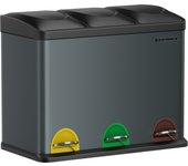 SONGMICS Cubo Triple para Cocina, Cubo Basura de Reciclaje, Pedal, Cubo de Basura de Metal 45 L, Sistema de Separación de Residuos Cubo para Cocina, 3 x 15 L, con Tapa, Acero, Plata/Blanco/Negro/Gris Verdoso