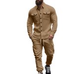 American heavy men's fleece tooling hunting lapel jacket set loose warm two-piece set