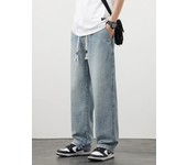 New in Vintage Fashion Men's Baggy Jeans Korean Fashion Drawstring Wide-leg Straight-leg Casual Denim Trousers Streetwear Male